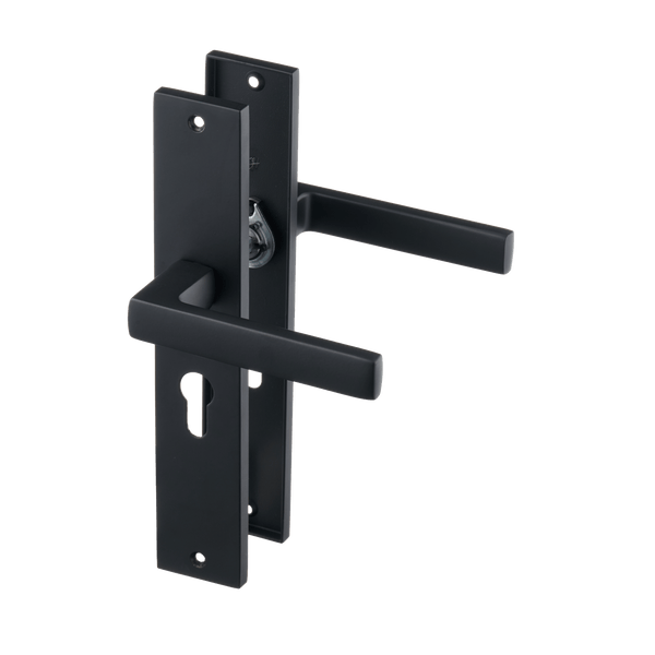 Veneto - Zwarte Deurklink Cilindergat Recht Lang Schild - PC 55mm