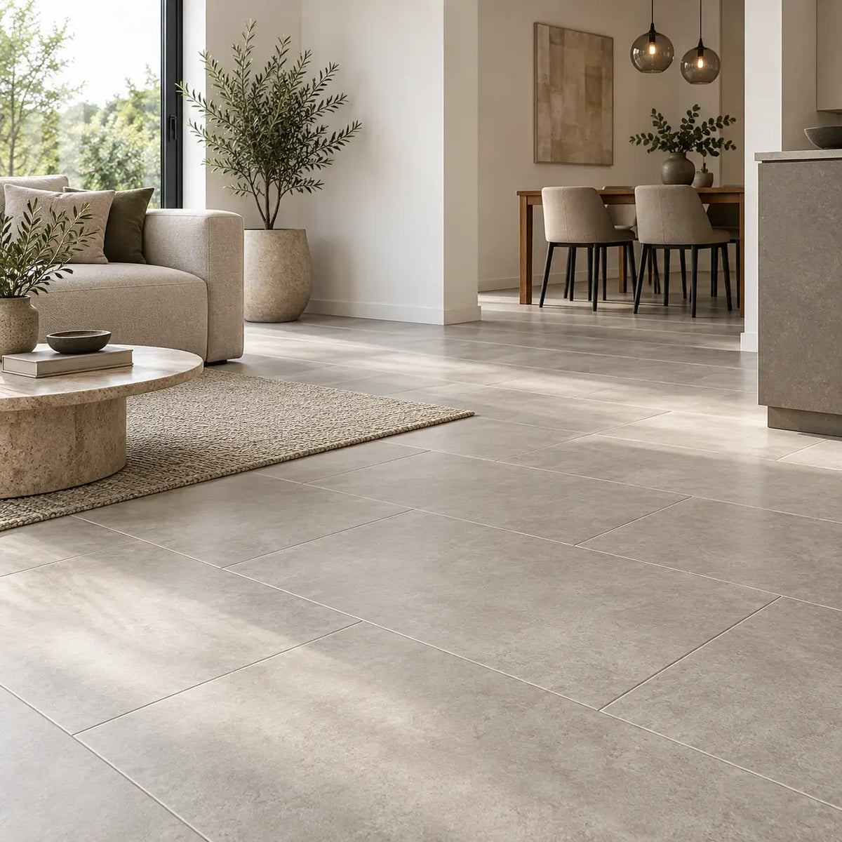 Vloertegels 30x60 in een modern interieur met rechthoekige beige keramische tegels