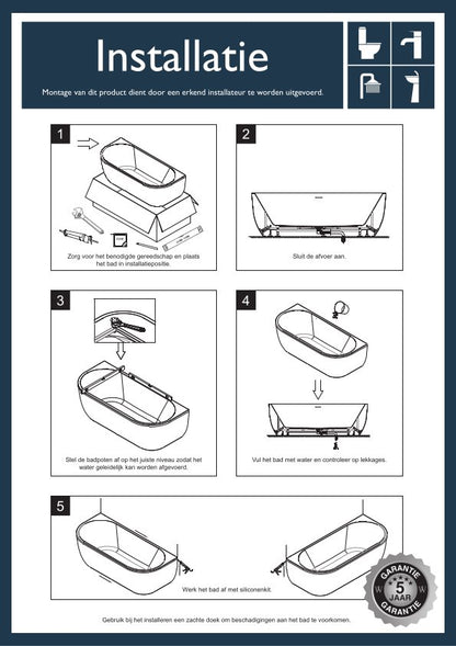 Wiesbaden Zenn half vrijstaand ligbad 170 x 75 cm acryl glans wit met waste glans wit