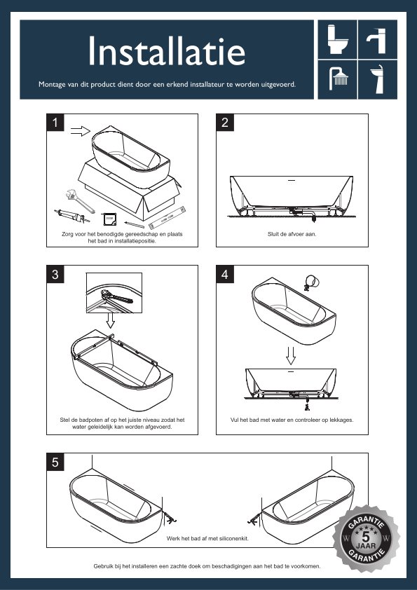 Wiesbaden Zenn half vrijstaand ligbad 180 x 80 cm acryl mat wit met waste glans wit