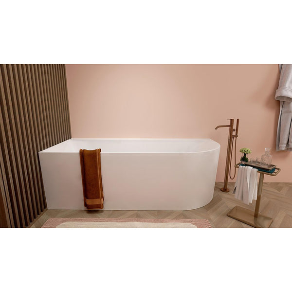 Wiesbaden Zenn Corner Bath Left | 180x80cm | Gloss White Acrylic with Gloss White Waste